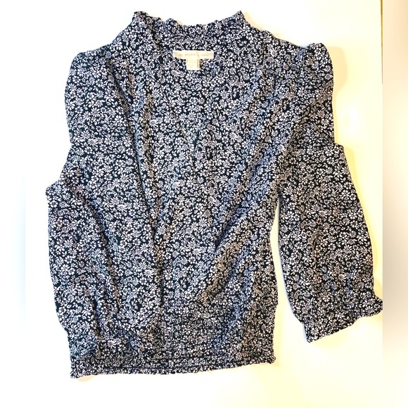 Monteau Tops - Blouse, ruched, black and white flower pattern